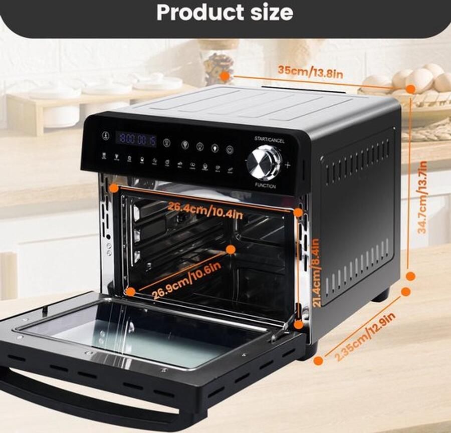 Corenia Heteluchtfriteuse 14L – Mini Oven 1800W 240V XXL 11 Programma s – LED Touchscreen 14L capaciteit Inclusief Rotisserie en Accessoires - Foto 3