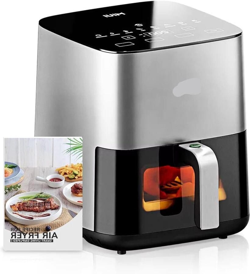 Corenia Heteluchtfriteuse 5L Oven Touch Bediening En Kijkvenster Elektrische Olievrije Met Antiaanbakmand Familieformaat Lichtgrijs