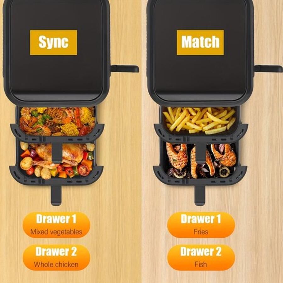 Corenia Heteluchtfriteuse – Airfryer – Friteuse – Luchtfriteuse – Digitale Oven – 11 Liter Capaciteit – Dubbele Mand met Cook & Sync Systeem