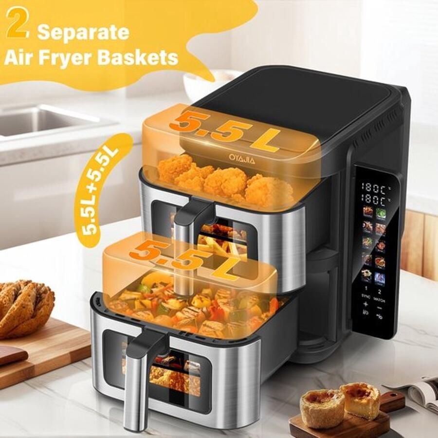 Corenia Heteluchtfriteuse – Airfryer – Friteuse – Luchtfriteuse – Digitale Oven – 11 Liter Capaciteit – Dubbele Mand met Cook & Sync Systeem