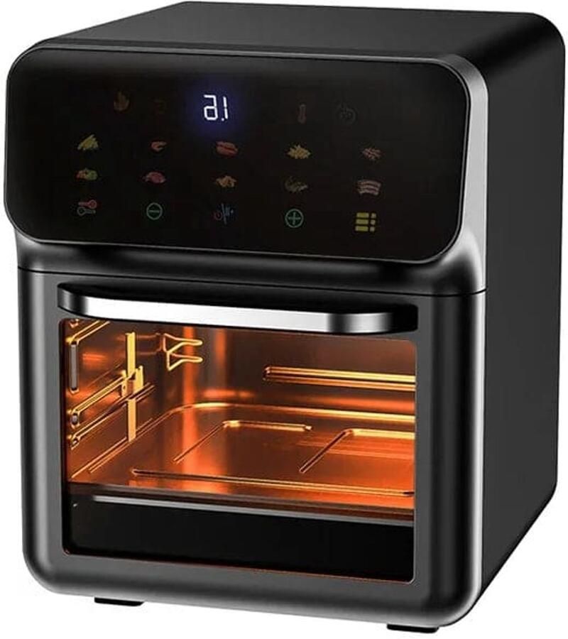 Corenia Heteluchtfriteuse – Airfryer Oven 10L 1350W 360° Circulatie 80°C tot 230°C Airfryer Zonder Olie Touchscreen Kijkvenster Automatisch Uitschakelen Zwart