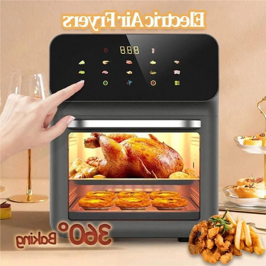 Corenia Heteluchtfriteuse – Airfryer Oven 12L 1350W LED Touchscreen Olievrije Heteluchtfriteuse Multifunctioneel Convectoroven Kijkvenster Grote Capaciteit Zwart