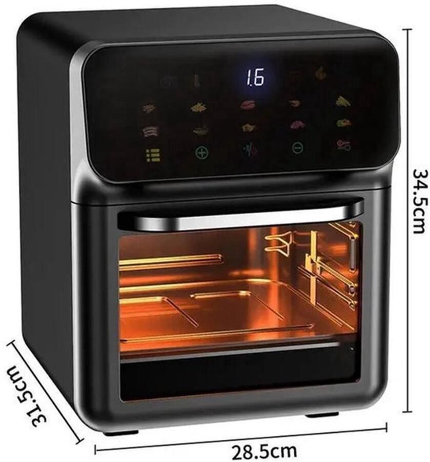 Corenia Heteluchtfriteuse – Airfryer Oven 12L 1350W LED Touchscreen Olievrije Heteluchtfriteuse Multifunctioneel Convectoroven Kijkvenster Grote Capaciteit Zwart - Foto 2