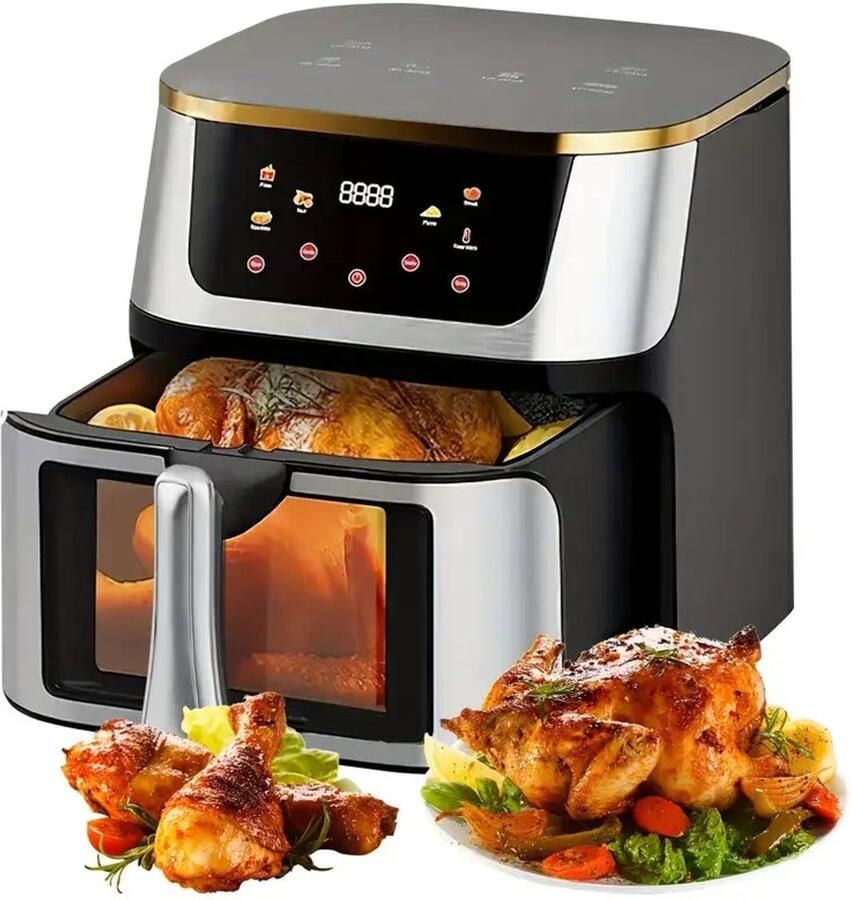 Heteluchtfriteuse – Airfryer Oven 12L 2000W Touch Display Airfryer Zonder Olie Kijkvenster RVS Hoge Temperatuur Zwart