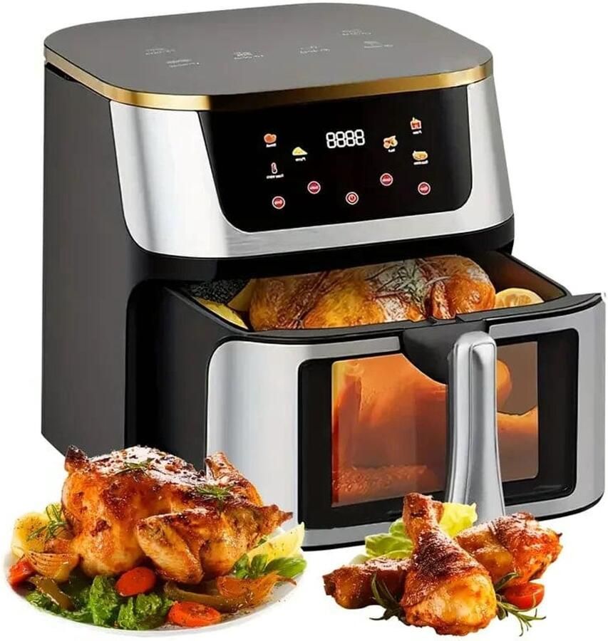 Corenia Heteluchtfriteuse – Airfryer Oven 12L 2000W Touch Display Airfryer Zonder Olie Kijkvenster RVS Hoge Temperatuur Zwart