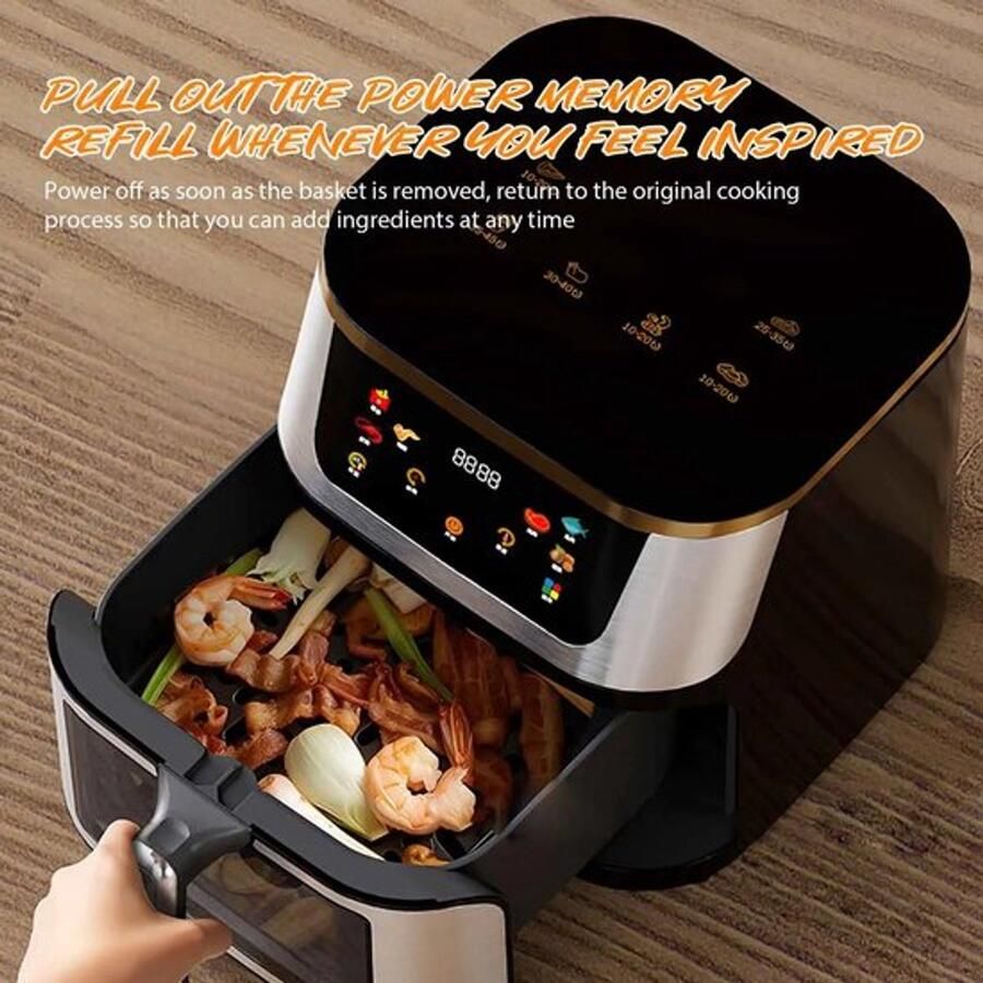 Corenia Heteluchtfriteuse – Airfryer Oven 12L 2000W Touch Display Airfryer Zonder Olie Kijkvenster RVS Hoge Temperatuur Zwart