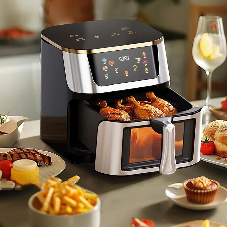 Corenia Heteluchtfriteuse – Airfryer Oven 8L 1400W Airfryer Zonder Olie LED Touchscreen Kijkvenster RVS Hoge Temperatuur Zwart