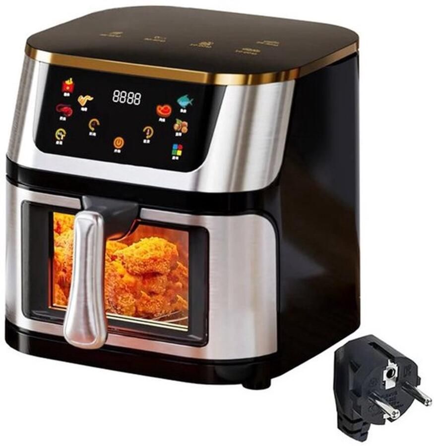 Heteluchtfriteuse – Airfryer Oven 8L 1400W Airfryer Zonder Olie LED Touchscreen Kijkvenster RVS Hoge Temperatuur Zwart - Foto 2