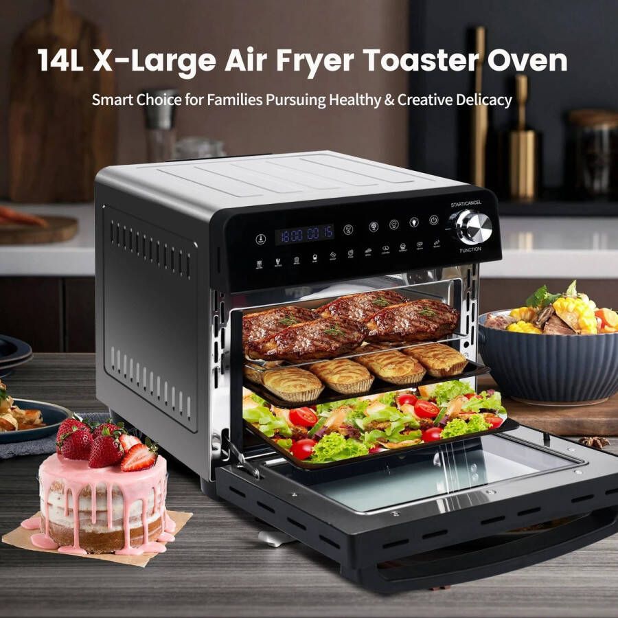Corenia Heteluchtfriteuse Mini Oven 11 Programma s 14L capaciteit 1800W 240V XXL – LED Touchscreen Inclusief Rotisserie en Accessoires