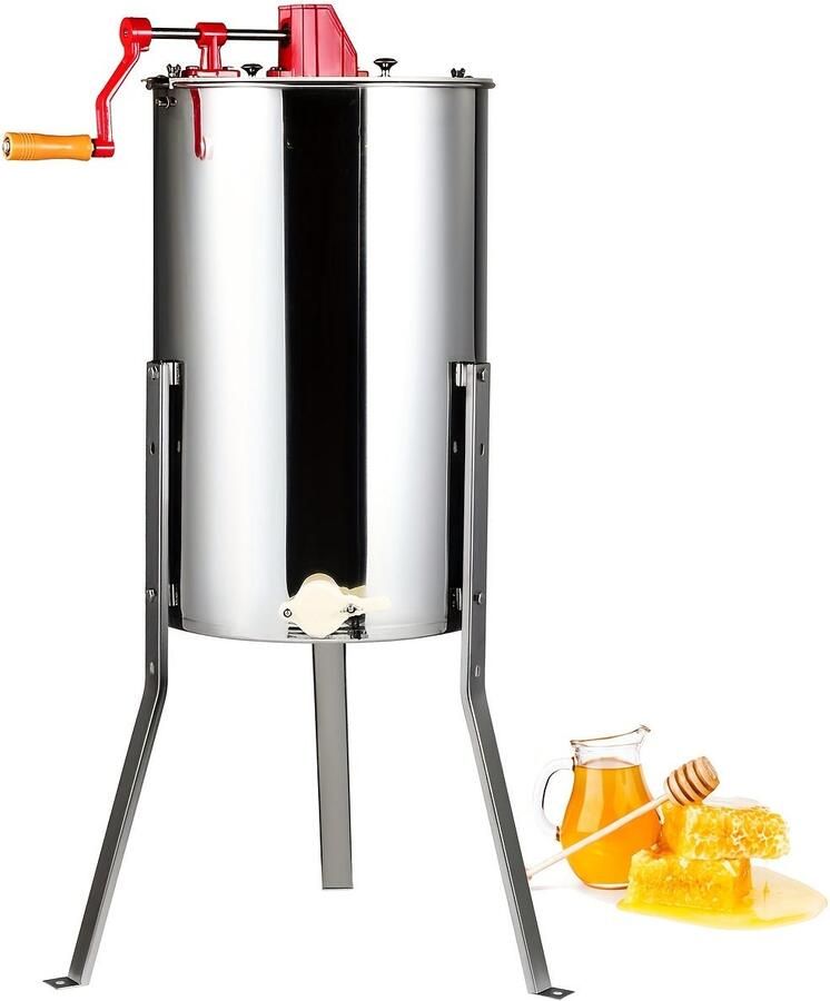 Corenia Honingcentrifuge – Honingextractor – Honingslinger – Honingspinner – Bijenwasspinner – Roestvrij Staal – 3 Raten Capaciteit – In Hoogte Verstelbare Standaard