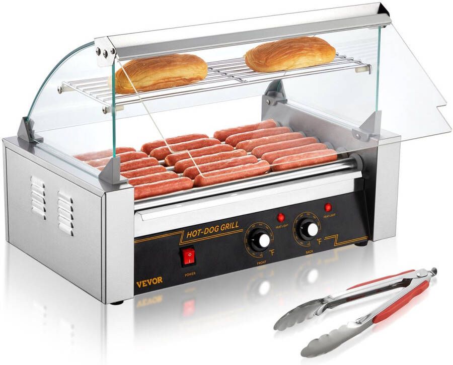 Corenia Hotdoggrill – Worstengrill – Hotdogmaker – Hotdogroller – Elektrische Rollergrill – 7 Rollers Voor 18 Hotdogs – Roestvrij Staal & 1400W Vermogen