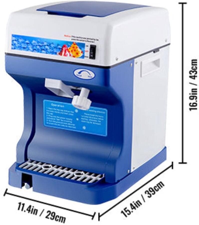 Corenia Ice Crusher Schaaf ijsmachine Slush Machine 120kg Capaciteit met Verstelbare Ijstextuur 250W 320 RPM 29 x 39 x 43 cm Blauw