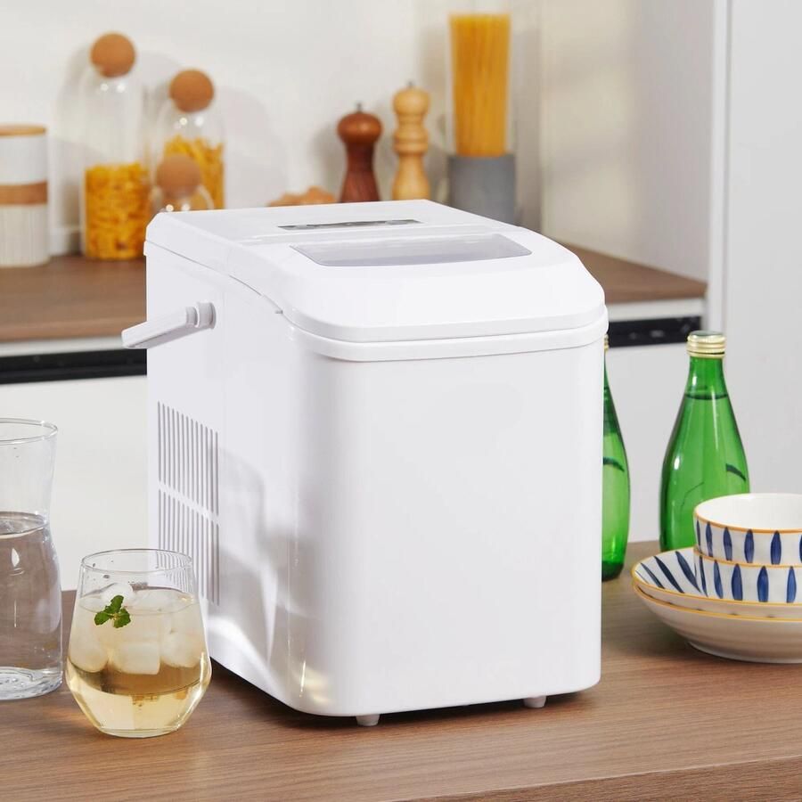 Corenia Ijsblokjesmachine Elektrische Ijsblokjesmachine Ijsmaker Ijsmachine 9 Kubussen elke 6-12min Zelfreinigend 1.2L 220-240V 50Hz 43Db R600a 22.5 x 32 x 29.5 cm Wit