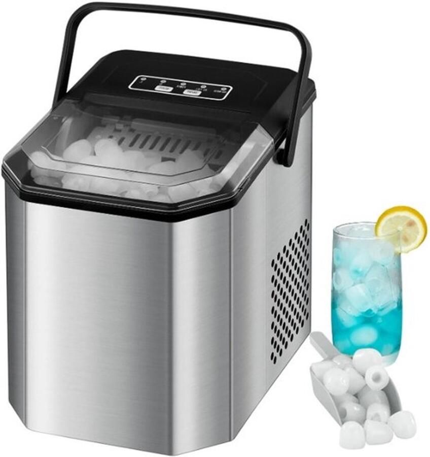 Corenia Ijsblokjesmachine Elektrische Ijsblokjesmachine Ijsmaker Ijsmachine 9 Kubussen elke 6-12min Zelfreinigend 45 dB RVS 22.2 x 29.4 x 29 cm Zilver