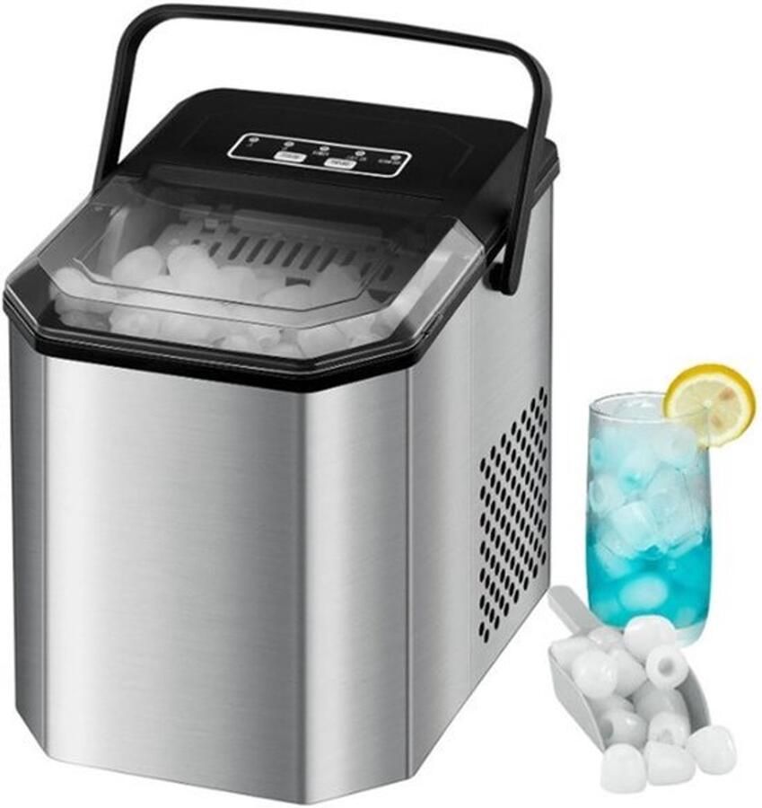 Ijsblokjesmachine Elektrische Ijsblokjesmachine Ijsmaker Ijsmachine 9 Kubussen elke 6-12min Zelfreinigend 45 dB RVS 22.2 x 29.4 x 29 cm Zilver