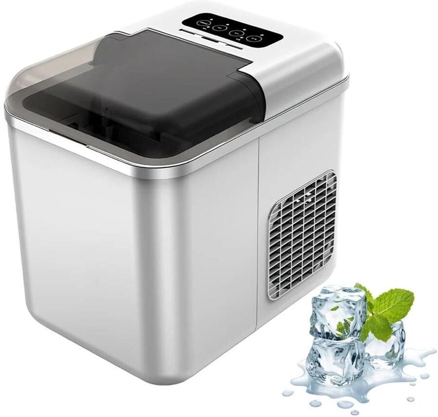 Corenia Ijsblokjesmachine Elektrische Ijsblokjesmachine Ijsmaker Ijsmachine Draagbare Slimme bediening Wifi 1.3L Zilver
