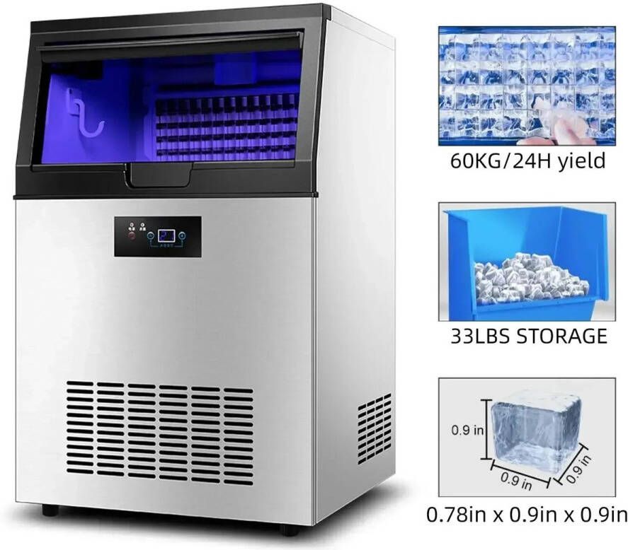 Corenia IJsblokjesmachine – IJsblokjesmaker – Automatische IJsblokjesmachine – Compacte IJsmachine – 60 Kg Per 24 Uur – Instelbare Ijsdikte – Waterfilter Met LED-Verlichting