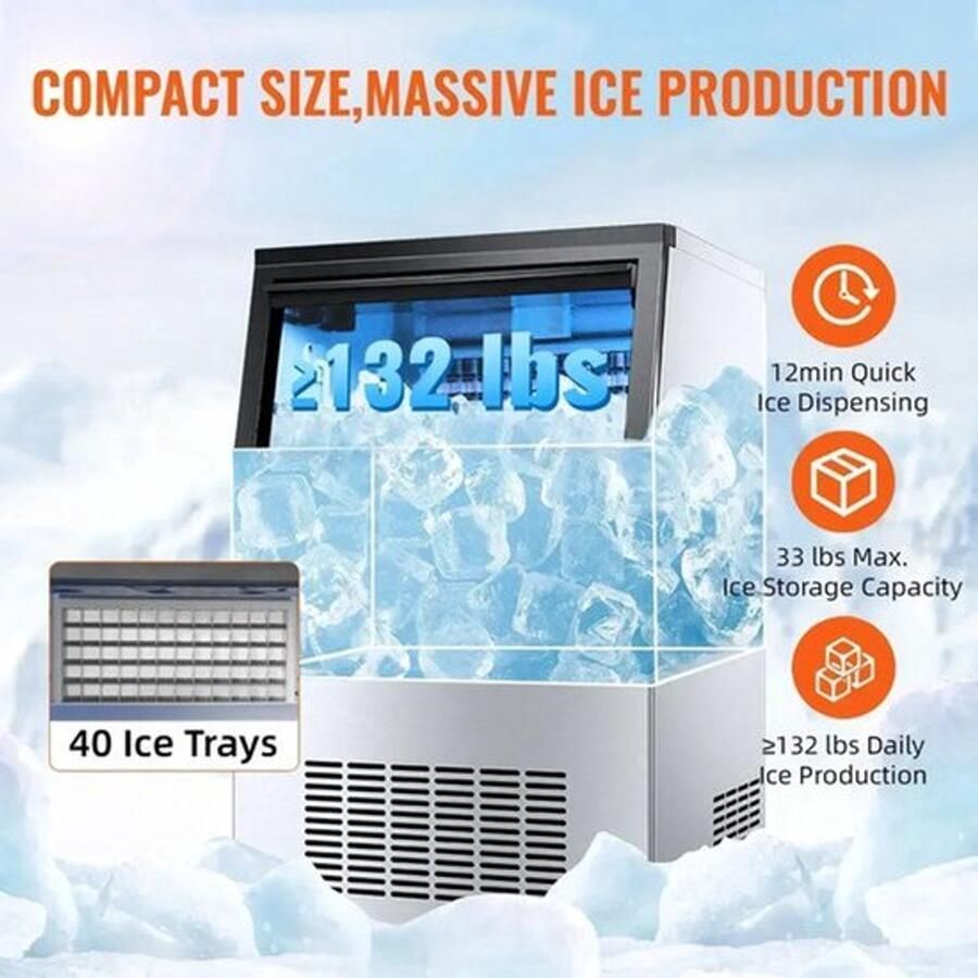 Corenia IJsblokjesmachine – IJsblokjesmaker – Automatische IJsblokjesmachine – Compacte IJsmachine – 60 Kg Per 24 Uur – Instelbare Ijsdikte – Waterfilter Met LED-Verlichting