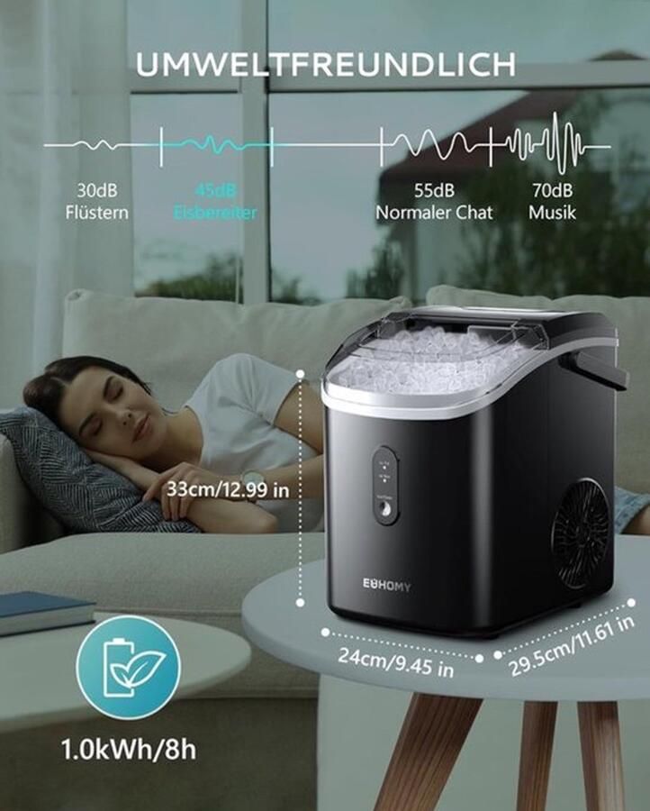 IJsblokjesmachine – IJsblokjesmaker – Crushed Ice Machine – Nuggets IJsmachine – Tafelijsblokjesmachine – 15 kg 24 uur ie – Automatische Reiniging & Infraroodsensor