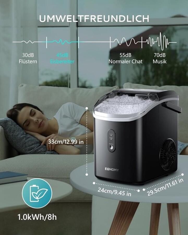 Corenia IJsblokjesmachine – IJsblokjesmaker – Crushed Ice Machine – Nuggets IJsmachine – Tafelijsblokjesmachine – 15 kg 24 uur ie – Automatische Reiniging & Infraroodsensor