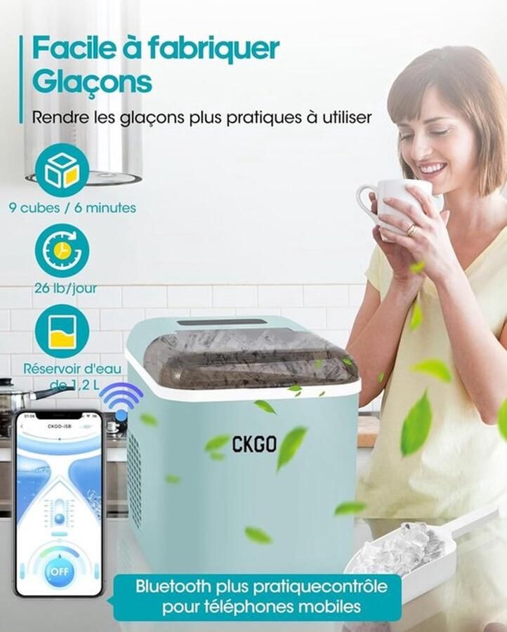 Corenia IJsblokjesmachine – IJsblokjesmaker – IJsblokjesapparaat – IJscryomachine – IJsdispenser – Wifi-App Bediening – Zelfreinigend – 15 kg IJs per 24 uur – 9 IJsblokjes in 6-10 Minuten