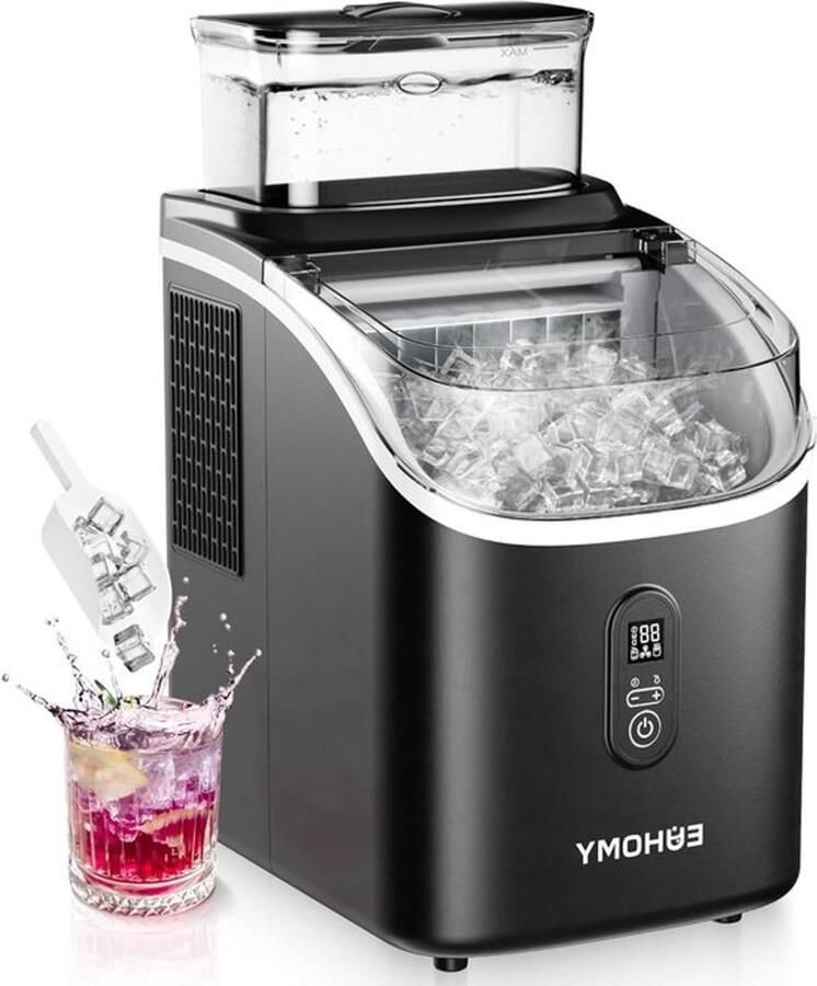 Corenia IJsblokjesmachine – IJsblokjesmaker – IJsmachine – Tafelijsblokjesmachine – Snelle IJsie – 16 IJsblokjes in 13 Minuten – 15 kg Dagcapaciteit – Zelfreinigend LCD-Display – Compact Zwart Design