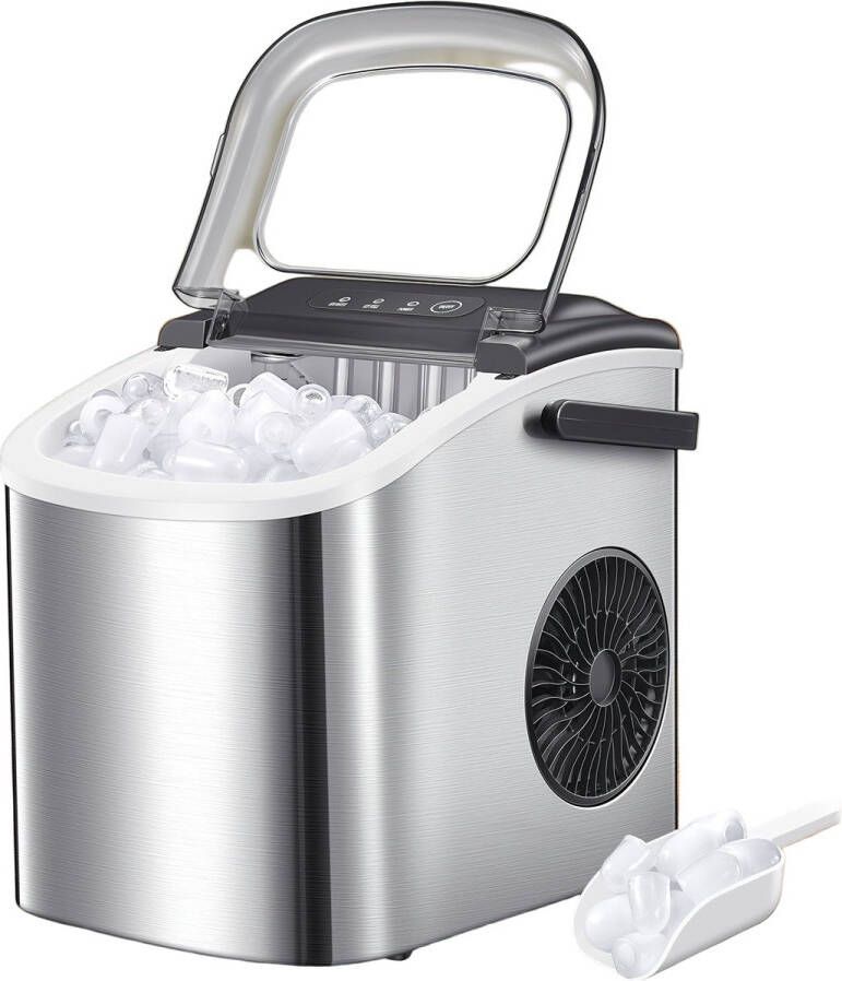 Corenia IJsmachine – IJsklontjesmaker – IJsblokjesmachine – IJsblokmachine – IJsbereider – 12 kg ijs per dag – RVS behuizing met Slim LCD-display