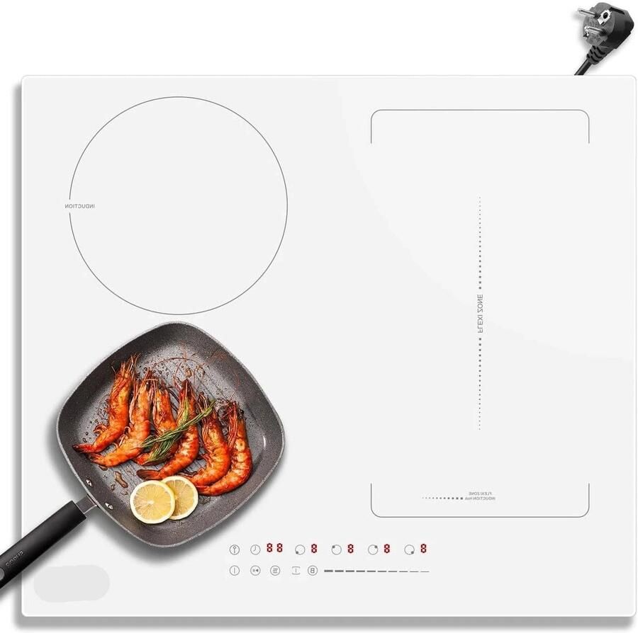 Corenia Inductie Kookplaat Elektrische Kookplaat Keramisch Kookplaat Flexzone Wit Induction Hob Elektrische Brander 4-pits Inbouw 3500W 220V Kinderbeveiliging Timerfunctie