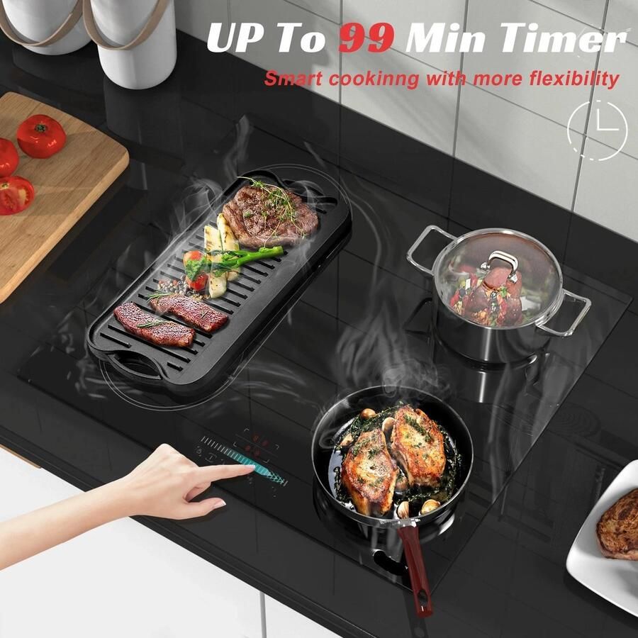 Corenia Inductie Kookplaat Elektrische Kookplaat Keramisch Kookplaat Marmerlook Induction Hob Elektrische Brander 4-pits Inbouw 3500W 220V Kinderbeveiliging Timerfunctie Flexzone