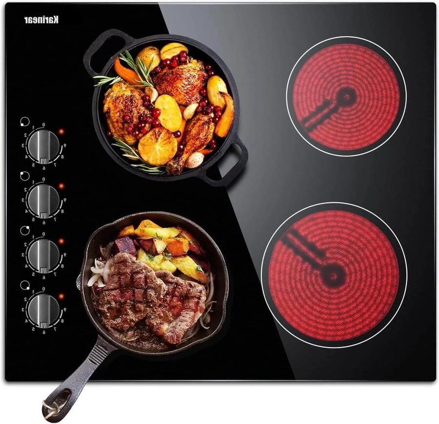 Corenia Inductie Kookplaat Induction Hob Elektrische Brander 4-Pits Inbouw 59 cm Elektrische Kookplaat Zwarte Mat Gematteerde Keramische Glasplaat Met 4 Individuele Bedieningsknoppen Induction Cook Top Inductie Fornuis Zwart