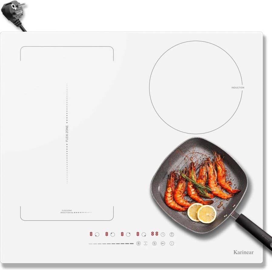 Corenia Inductie kookplaat Induction Hob -Elektrische Brander 4 Zones met Stekker Induction Cook Top Inductie Fornuis 59CM 3500W Wit Keramisch Glas 9 Vermogensniveaus Wit Combinatie Zones Schuifregelaars - Foto 2