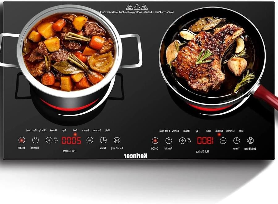 Corenia Inductie kookplaat Induction Hob Elektrische Brander Induction Cook Top Inductie Fornuis Elektrische keramische kookplaat met LED-display 2 zones 4-uurs timer 9 vermogens tot 3600 W Veiligheidsslot Zwart