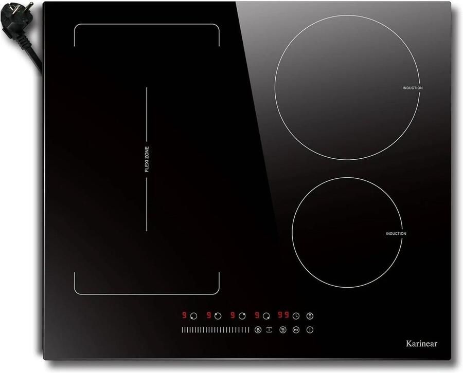 Corenia Inductie kookplaat Induction Hob Induction Cook Top Inductie Fornuis Elektrische Brander 4-pits Inductiekookplaat 60 cm 3500 W Flexzone Plug-in kookplaat 9 vermogen Booster Timer 220 V Zwart