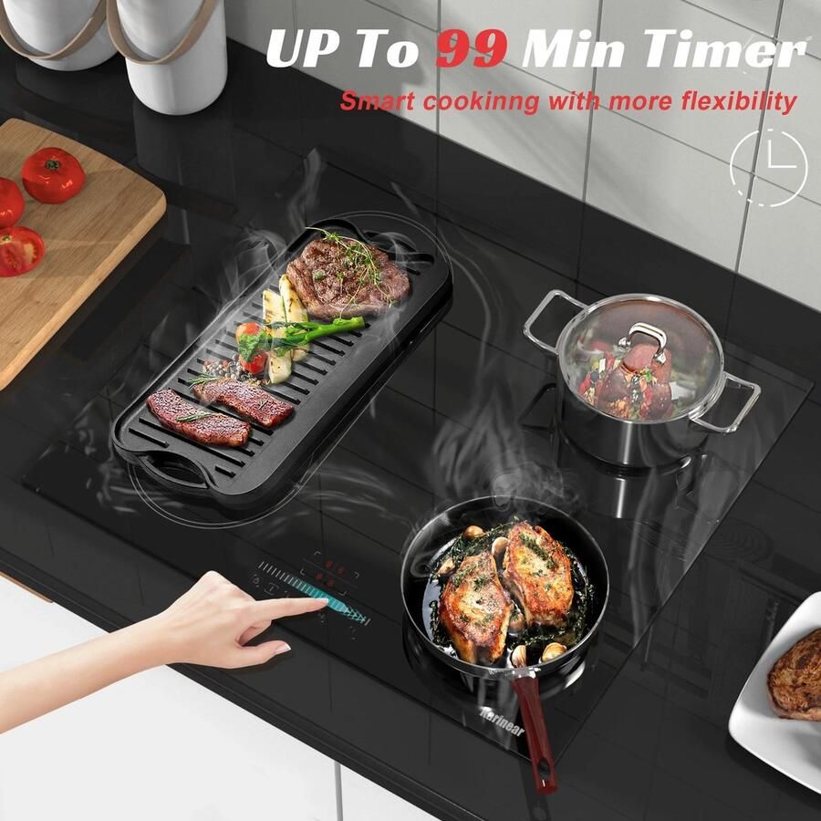 Karinear Inductie kookplaat Induction Hob Induction Cook Top Inductie Fornuis Elektrische Brander stekker en flexzone 3500W met touchbediening 4-pits inductiekookplaat met marmering veiligheidsslot Zwart - Foto 2