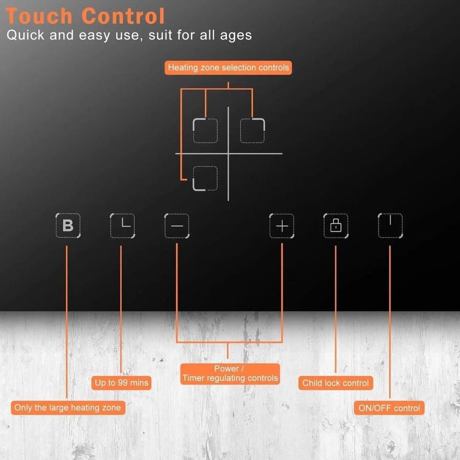 Corenia Inductie kookplaat Induction Hob Induction Cook Top Inductie Fornuis Elektrische Brander 3-pits 60 cm Inbouw inductiekookplaat Touch Control Timer Veiligheidsslot 5200W Zwart