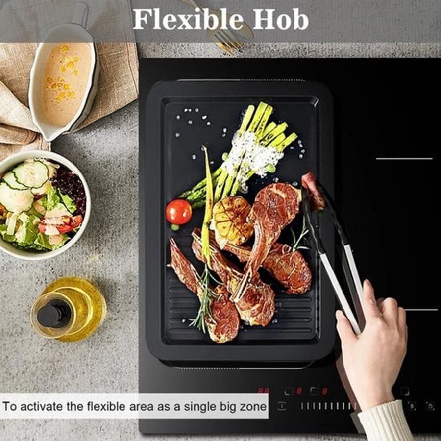Corenia Inductie kookplaat Induction Hob Induction Cook Top Inductie Fornuis Elektrische Brander 4-pits Inductiekookplaat met Flexzone Schuifregelaar Timer Boostfunctie 7200W Zwart