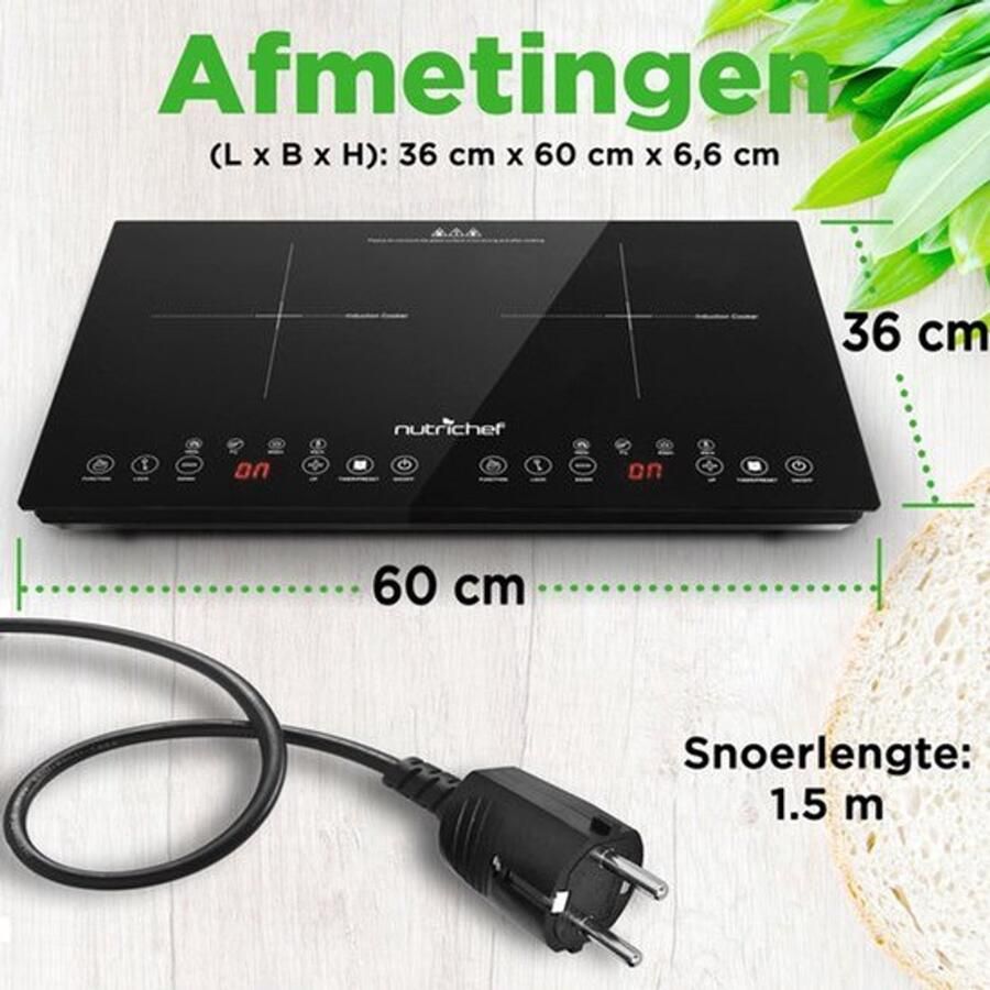 Corenia Inductiekookplaat – Elektrische Kookplaat – Vrijstaande Kookplaat – Draagbare Kookplaat – 2 Kookzones – Keramisch Glas – Kinderslot Veiligheid – 230V Aansluiting - Foto 2