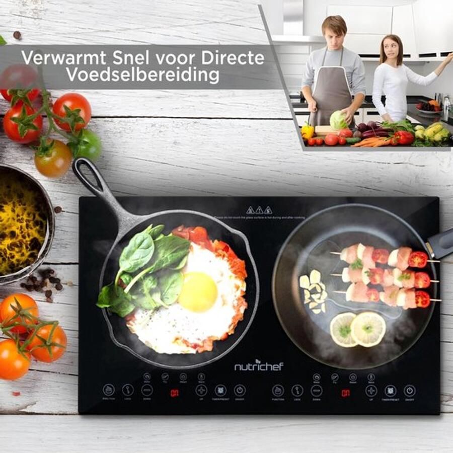 Corenia Inductiekookplaat – Elektrische Kookplaat – Vrijstaande Kookplaat – Draagbare Kookplaat – 2 Kookzones – Keramisch Glas – Kinderslot Veiligheid – 230V Aansluiting