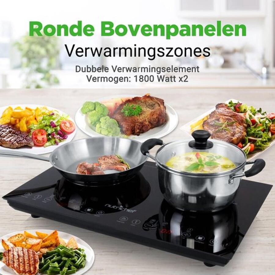 Corenia Inductiekookplaat – Elektrische Kookplaat – Vrijstaande Kookplaat – Draagbare Kookplaat – 2 Kookzones – Keramisch Glas – Kinderslot Veiligheid – 230V Aansluiting