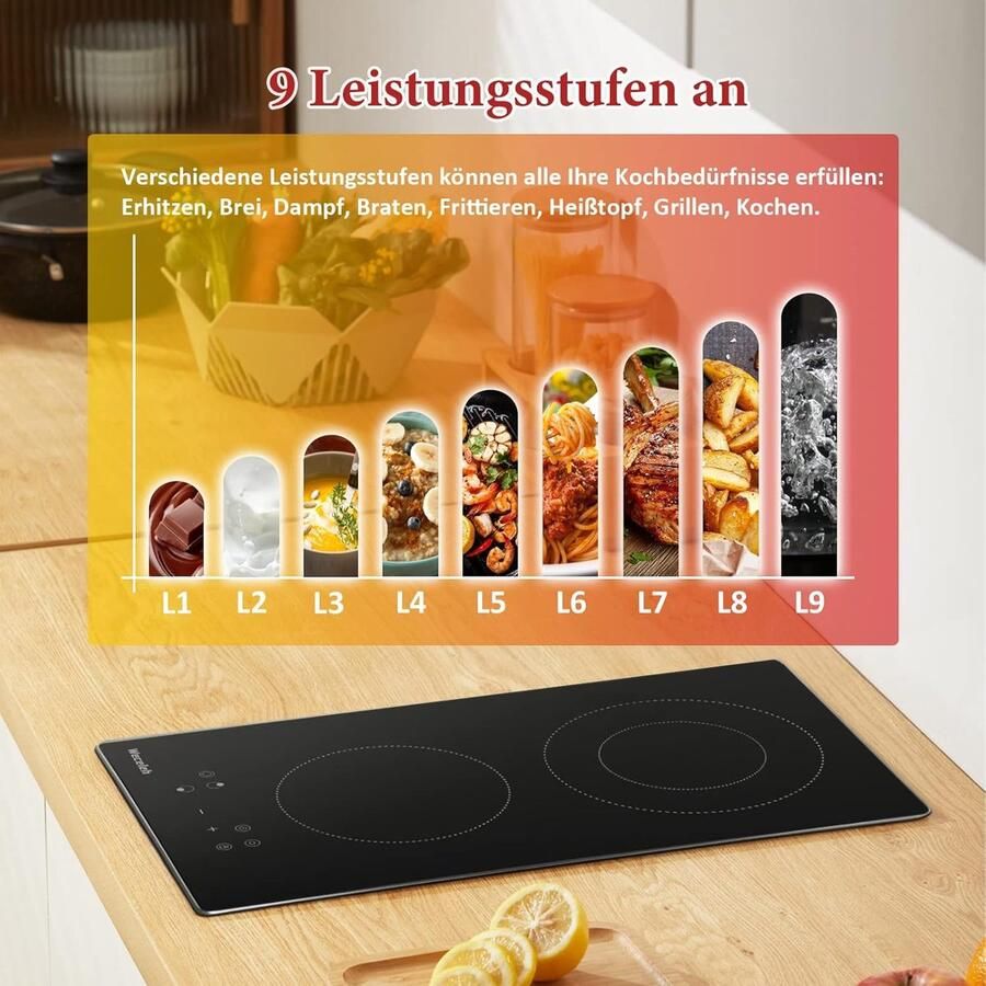 Corenia Ingebouwde keramische kookplaat – Elektrische kookplaat – Domino kookplaat – 2-zone kookplaat – Ceramische kookplaat – Compact 28 cm – Touchbediening – Aluminium frame