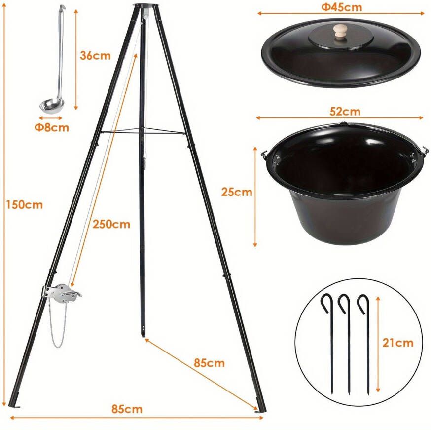 Corenia Ketel – Soepketel – Goulashpan – Buitenketel – Driepootketel – 30 Liter Inhoud – Hoogte Verstelbaar Met Ketting