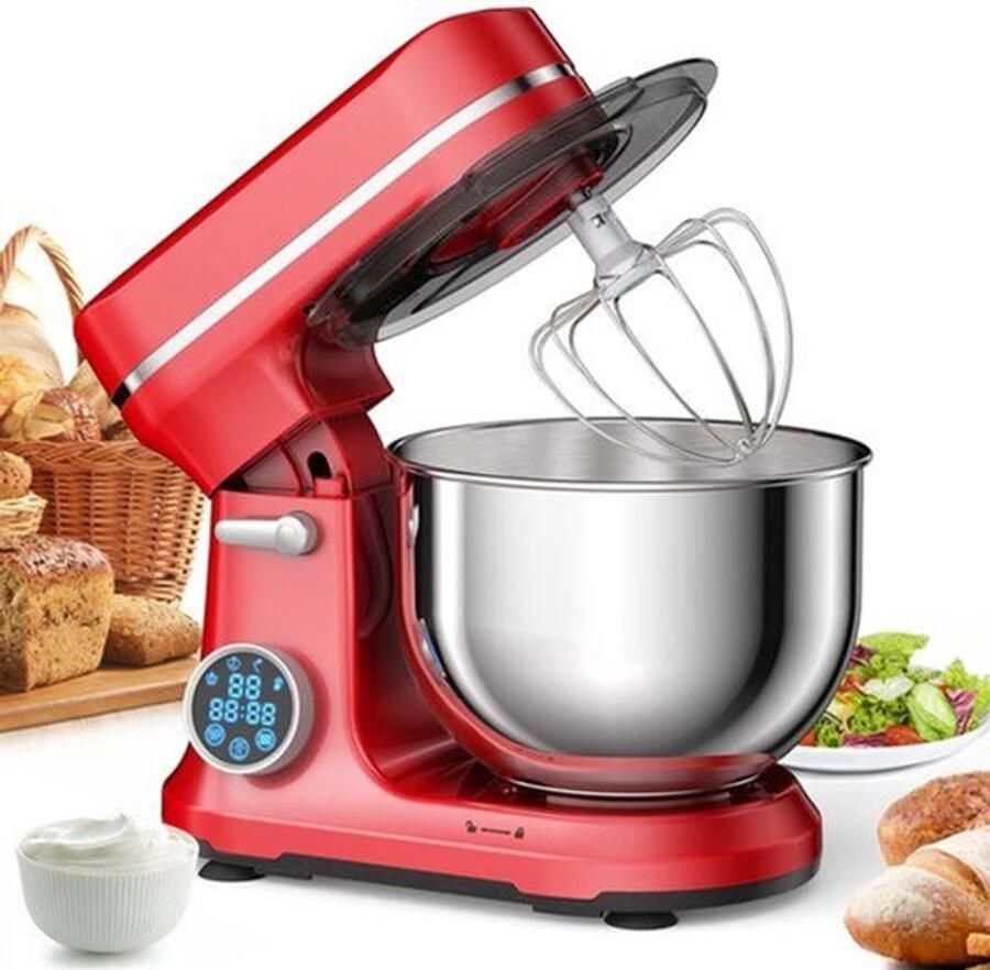 Keukenmixer Keukenmachine Foodprocessor Keukenrobot 1200W OLED Touchscreen – 11 Snelheden – 5L RVS Mengkom – Elektrische Foodmixer Rood