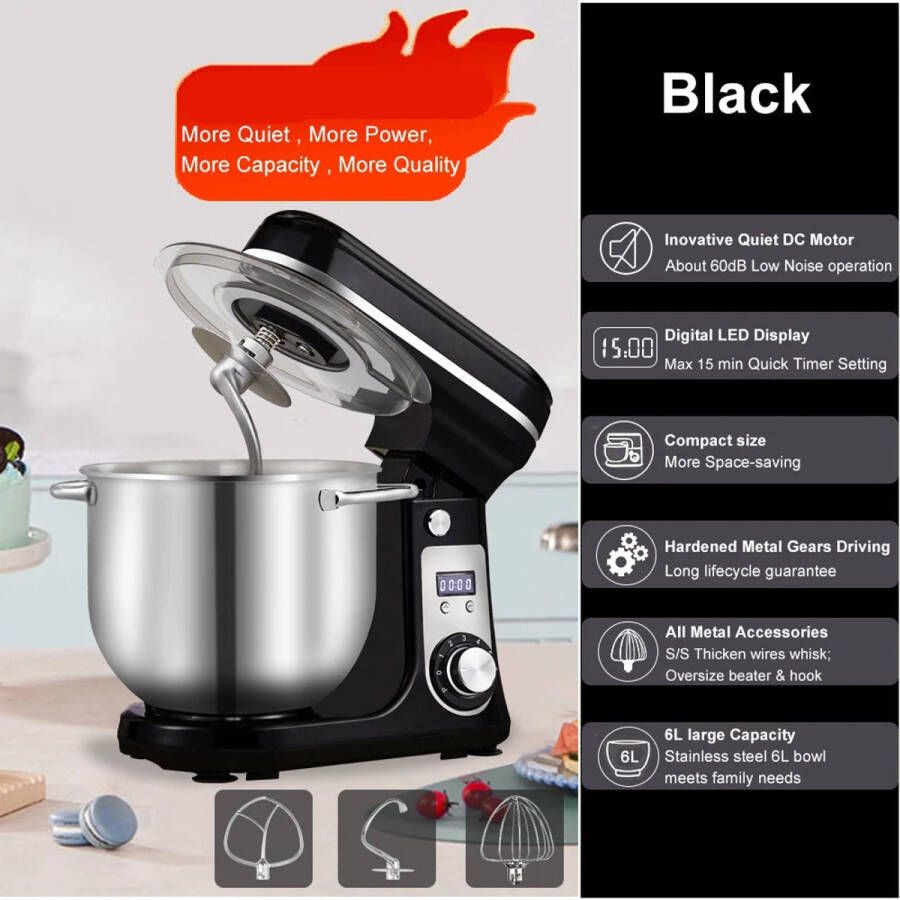 Corenia Keukenmixer Keukenmachine Foodprocessor Keukenrobot Elektrische Foodmixer 1200W Stil DC-Motor LED Display 6 Snelheden Zwart