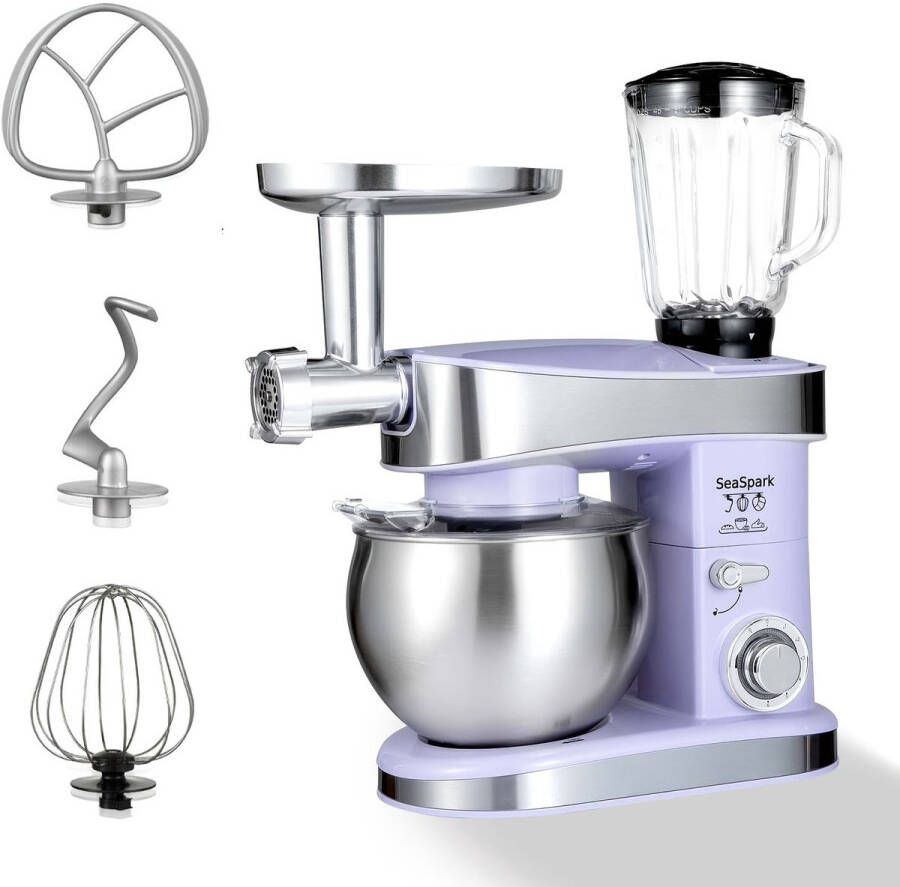 Corenia Keukenmixer – Mixer – Standmixer – Mengmachine – KitchenAid – Paars – 6-in-1 Multifunctioneel – 6 3 Liter RVS Kom – 6 Snelheden Met Pulsestand
