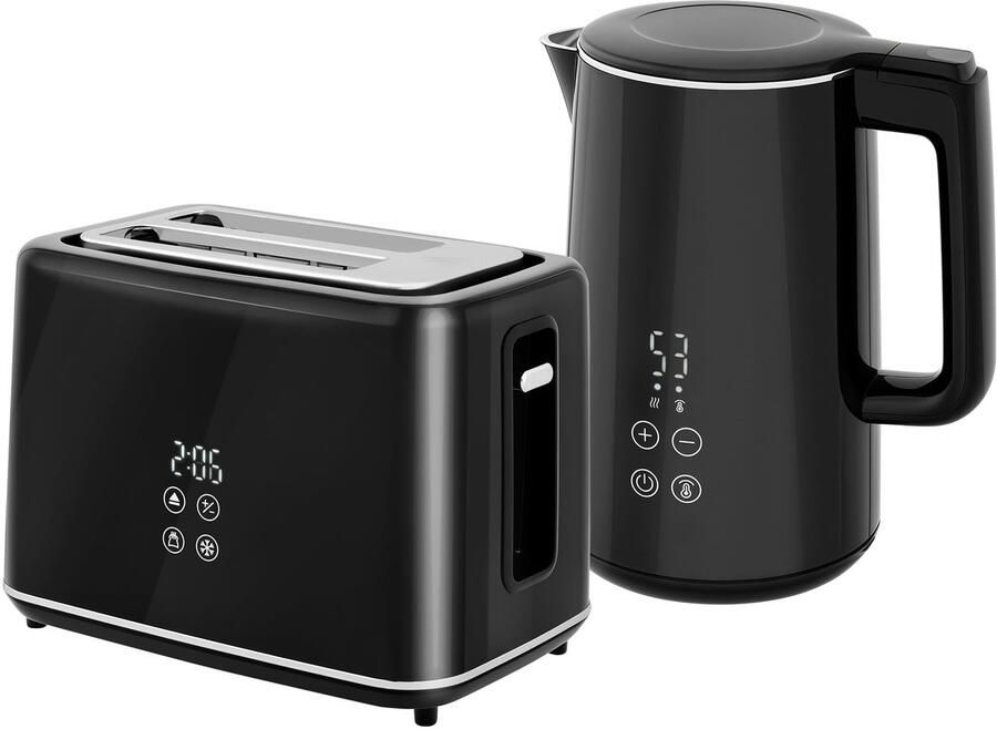 Corenia Keukenset Waterkoker Broodrooster Ontbijtset Kookset – Zwart – 2200W Waterkoker – 7 Bruiningsniveaus – RVS & BPA-vrij