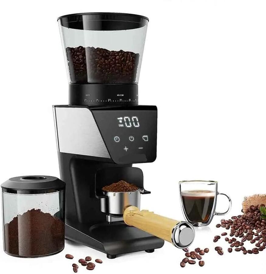 Corenia Koffiemolen Elektrische 220V Burr Grinder met 30 Maalstanden Conische Maalschijven Instelbare Maalgraad voor Espresso & Filterkoffie LCD Display 90g+ Bonenreservoir LCD-Scherm met Timer
