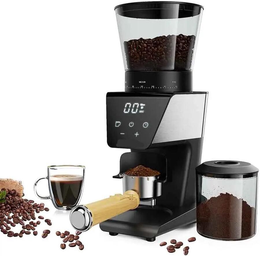 Corenia Koffiemolen Elektrische Burr Grinder Conische Maalschijven 220V Instelbare Maalgraad voor Espresso & Filterkoffie LCD Display 90g+ Bonenreservoir LCD-Scherm met Timer met 30 Maalstanden