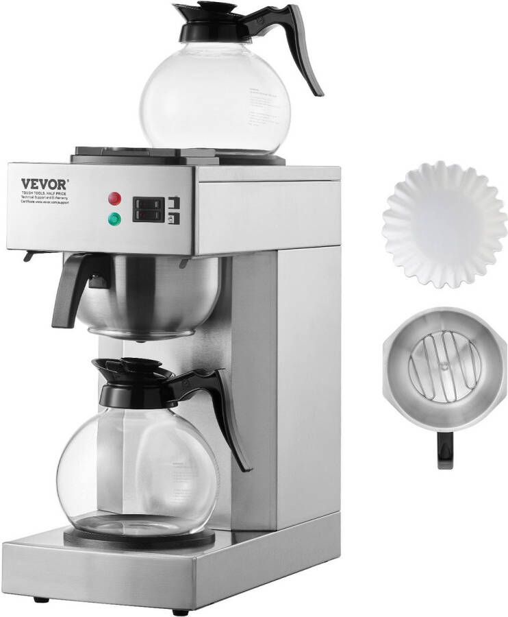 Corenia Koffiezetapparaat – Drip Koffiemachine – Koffiezetter – Horecakoffiezetter – Grootverbruik – 12 Kopjes – Twee Warmhoudplaten – Twee Glazen Karaffen – Roestvrijstalen Filter