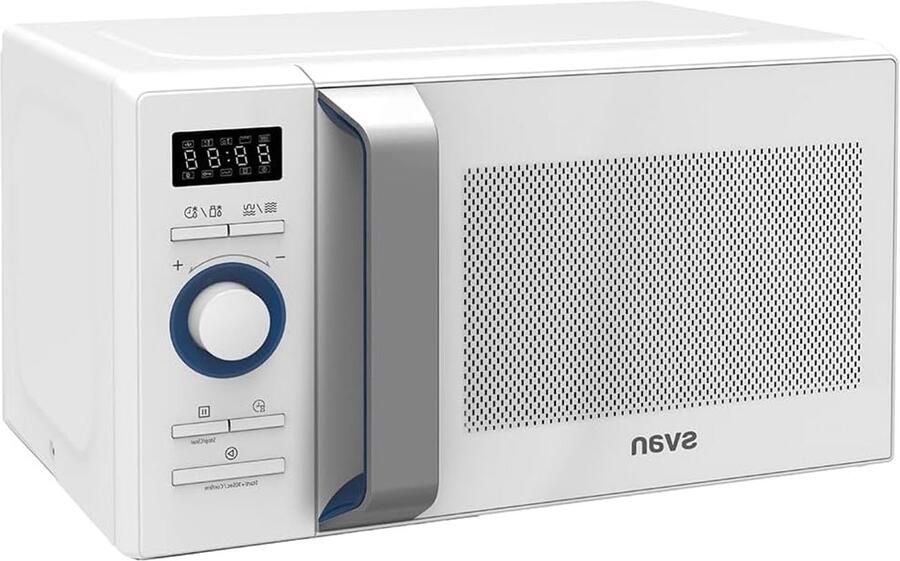 Corenia Magnetron – Microgolfoven – Mini Oven – Magnetronoven – Compacte Oven – 20 Liter – 800 W Magnetronvermogen – 1000 W Grillfunctie – 8 Programma s – Digitale Timer 95 Min – Blauwe Geëmailleerde Binnenkant – Witte Glazen Deur