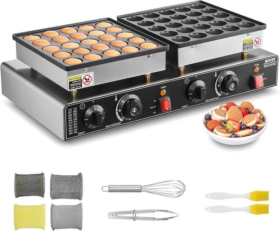 Corenia Mini Pannenkoekenmaker – Poffertjesmaker – Dorayaki Apparaat – Wafelijzer – Pancake Grill – 50 Mini Pannenkoekjes Tegelijk – 1800W Met Instelbare Temperatuur en Timer